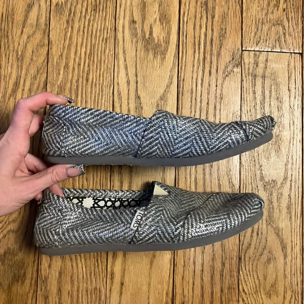 TOMS Classic Alpargata Silver Metallic Herringbone Slip On Shoes Womens 8